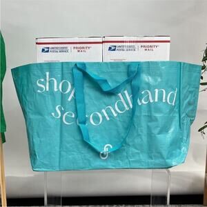 NEW POSHMARK Posh Fixings Turouise Blue White Logo Oversized Tote Carryall Bag